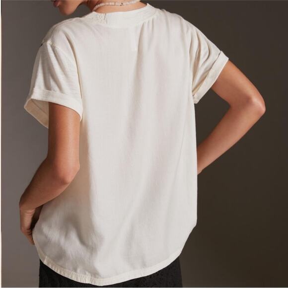 Anthropologie Daily Practice Black Floral Print Oversized V-Neck T-Shirt XXS - Picture 2 of 9